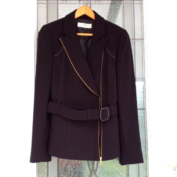 Tahari ASL Arthur S. Levine FullyLined Belt GoldZipper Black BlazerJacket Size 6 - Picture 11 of 11